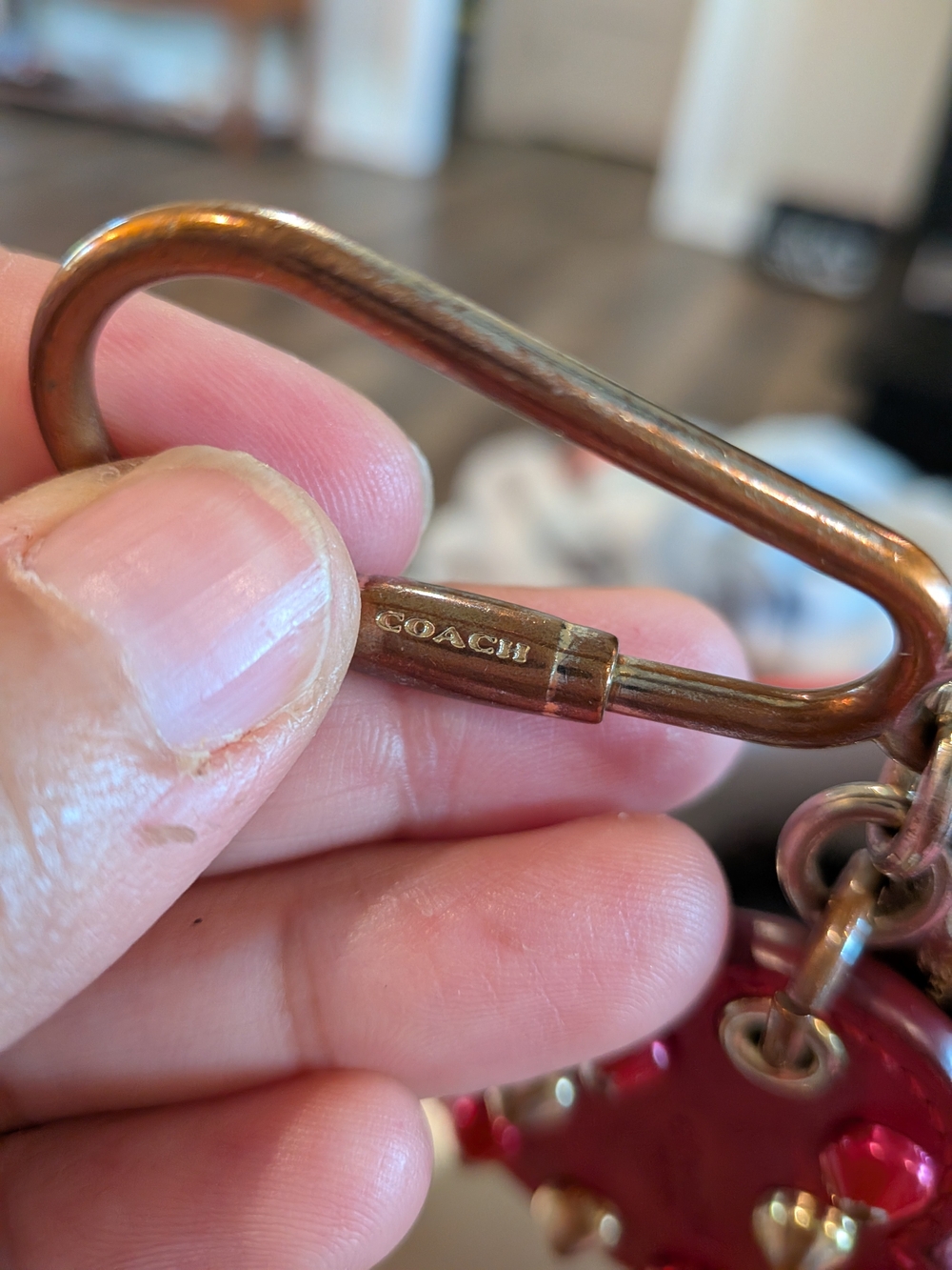 COACH Heart Studded Leather Keychain - Red - Picture 5 of 6